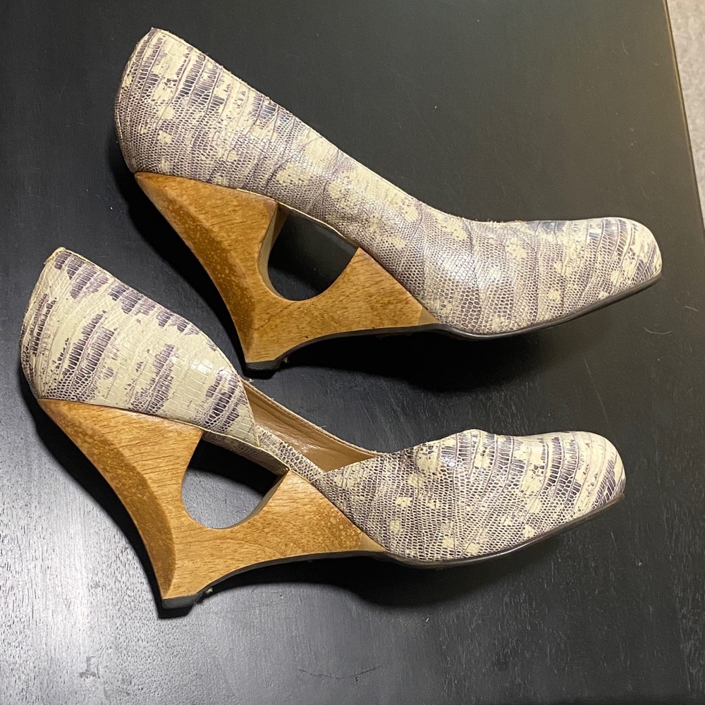 Schuler and Sons for Anthropologie Snakeskin Cutout Wedge Heels - Picture 8 of 12